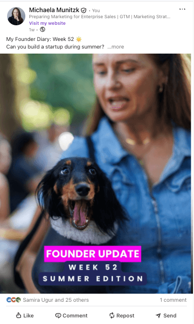 LinkedIn post: Founder Update — Week 52, Summer Edition